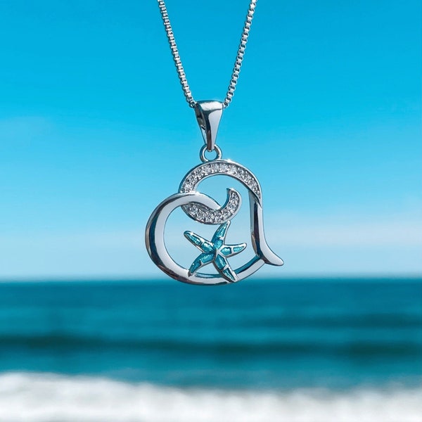 Sparkling Starfish Love Necklace - Handmade Beach Inspired Jewelry, Gift for Her, Summer Accessory