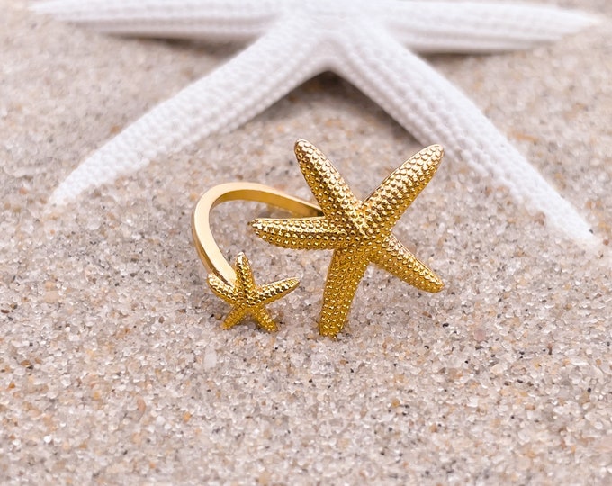 Starfish Twist Ring - Handcrafted Twist Ring, Ocean Inspired Jewelry, Unique Adjustable Ring, Perfect Gift for Beach Lovers