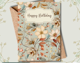 Tarjeta de cumpleaños Cottagecore imprimible Cottagecore Tarjeta de cumpleaños imprimible digital Floral Cottagecore Tarjeta de feliz cumpleaños imprimible