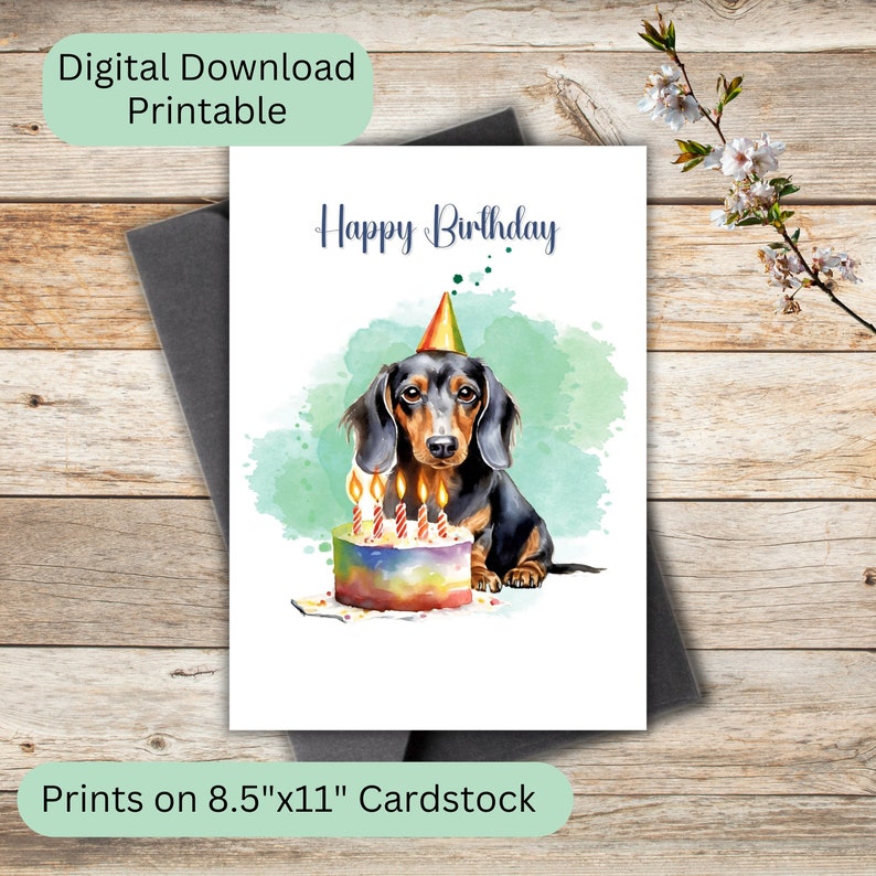 Dog Birthday Card Printable Dachshund Birthday Card Printable Instant ...