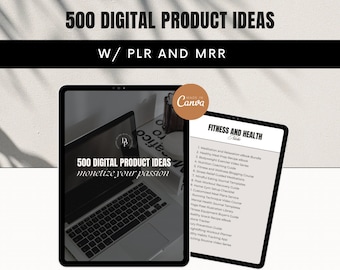 Done For You 500 idées de produits numériques Guide d'ebooks l Idées de revenus passifs l DPP/MRR l Droits de revente principaux l Modèle Canva l Revendre