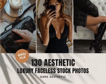 130枚の顔のないデジタルマーケティングの美的写真バンドル（MRRとPLR付き） - Instagramのダークラグジュアリーな美的ガールボスシックなAI生成画像