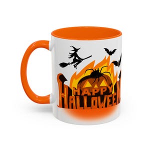 Halloween Accent Coffee Mug - Spooky Black Spider Design, Perfect for Fall, Halloween Decor, Halloween Party, Gift for Halloween Lovers