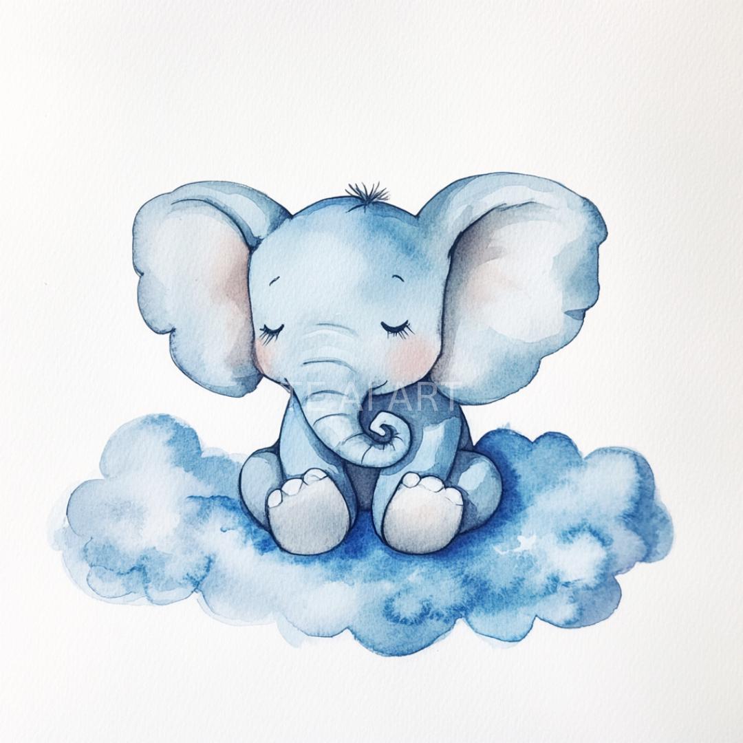 Adorable Blue Baby Elephant, Watercolor Clipart, 8 PNG, Instant ...