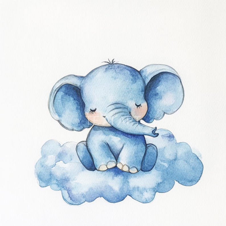 Adorable Blue Baby Elephant, Watercolor Clipart, 8 PNG, Instant ...