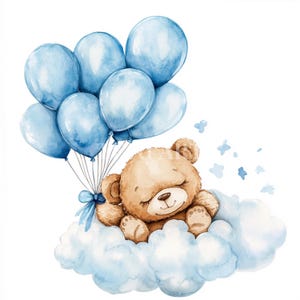 Schattige teddybeer aquarel clipart, 10 png, instant download pack, afdrukbare kunst, babyshower, decor verjaardagsfeestje