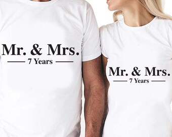 Herr och fru 7-årsjubileumspar, digitala klippfiler | Cricut | Silhouette Cameo | Svg-klippfiler | PDF | Eps | DXF | PNG | 7:e året