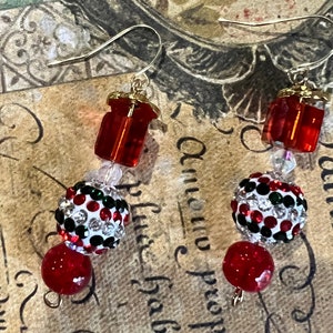 Red White Green Capped Christmas Gift Dangle Drop Earrings Gift for Her Gift for Mom
