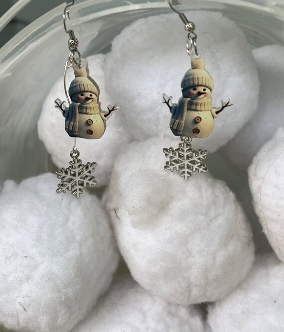 Pupazzo Di Natale Weveni - Orecchini Pendenti In Acrilico Con Cappello
