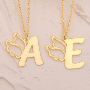 Engelsflügel Initial-Halskette - Personalisierter Gold Buchstabe Anhänger, Gedenkschmuck, Geschenk für Sie, Schutzengel Anhänger