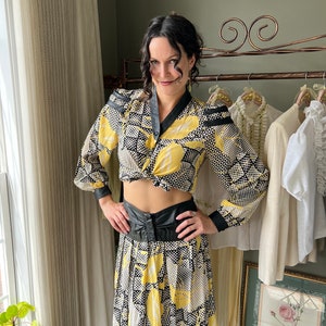 COLLECTOR - Vintage Bellino Paris 100% Silk & Leather Two-Piece Set, Skirt and Top