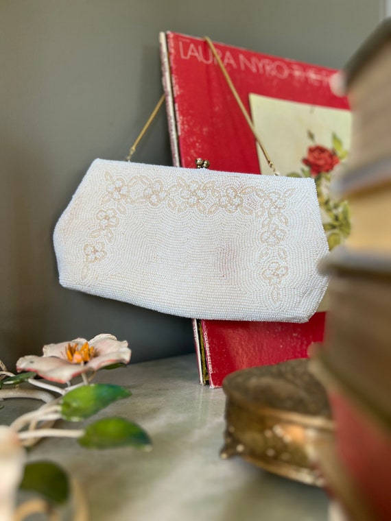 1950's Vintage White Beaded Cocktail Purse/Clutch