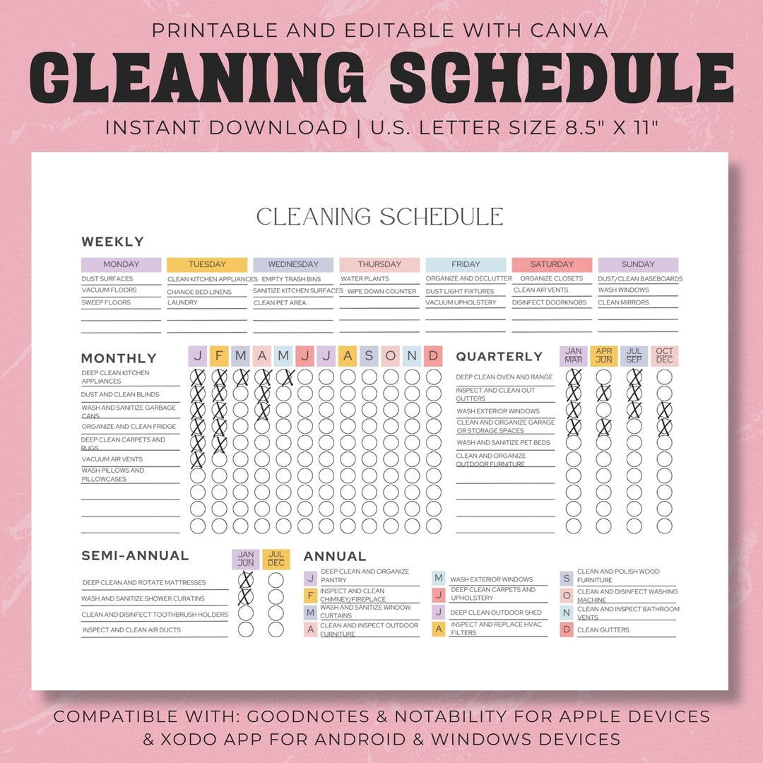 Editable Cleaning Planner Digital PDF, Printable Cleaning Schedule ...