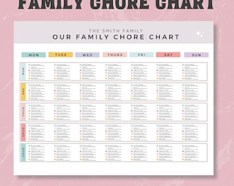 Family Chore Chart Checklist, Editable Cleaning Planner, Cleaning Schedule, Weekly House Chores, Adhd Clean Home,Household Planner Printable