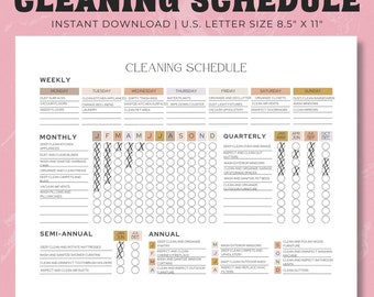 Editable Cleaning Planner Digital PDF, Printable Cleaning Schedule, Weekly Monthly Yearly House Chores Checklist, ADHD Clean Home Template