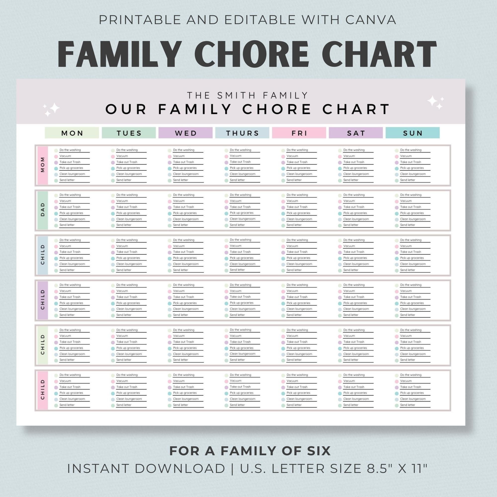 Family Chore Chart Checklist, Editable Cleaning Planner, Cleaning ...