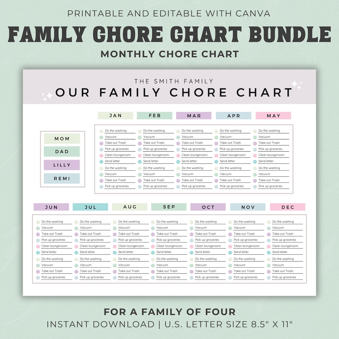Family Chore Chart Checklist, Editable Cleaning Planner, Cleaning ...