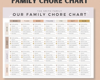 Family Chore Chart PDF, Editable Family Planner Printable, Weekly Family Schedule, Household Adhd Cleaning Planner, Daily Chores Checklist