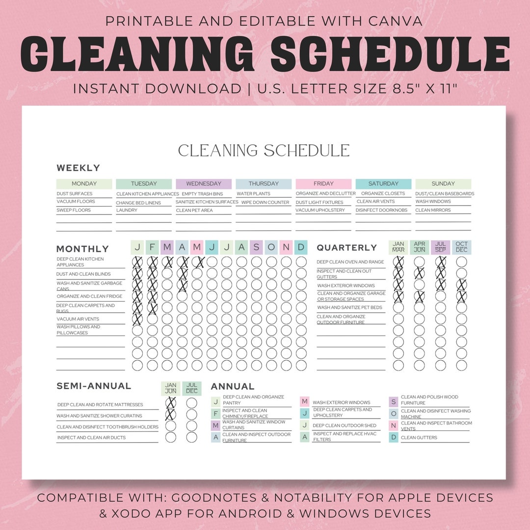 Editable Cleaning Planner Digital PDF, Printable Cleaning Schedule ...