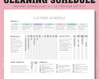 Editable Cleaning Planner Digital PDF, Printable Cleaning Schedule, Weekly Monthly Yearly House Chores Checklist, ADHD Clean Home Template