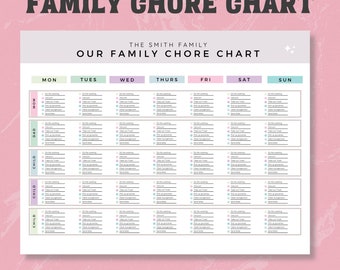 Family Chore Chart Checklist, Editable Cleaning Planner, Cleaning Schedule, Weekly House Chores, Adhd Clean Home,Household Planner Printable