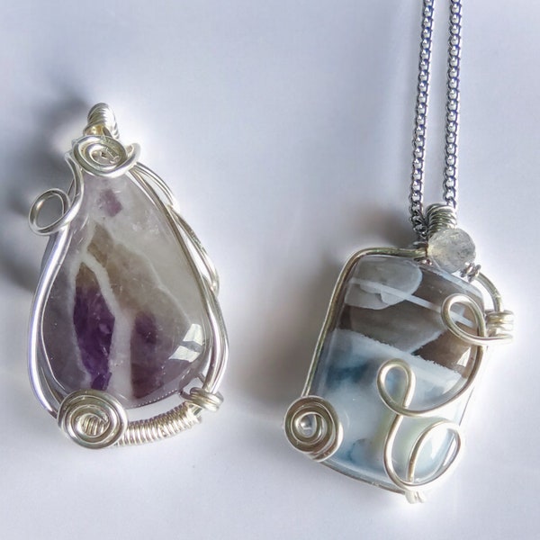 Blue Opal or Lavender Amethyst pendant with sterling silver chain
