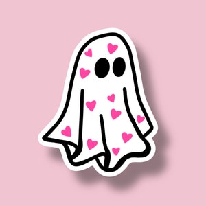 Cute Pink Hearts Ghost Sticker