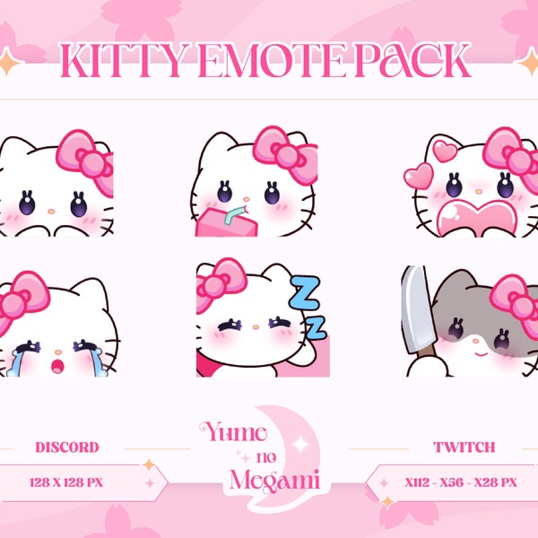 Kawaii Kitty Emote Pack / Twitch & Discord / cute, pretty, pink, kitty, cat, hello, streamer