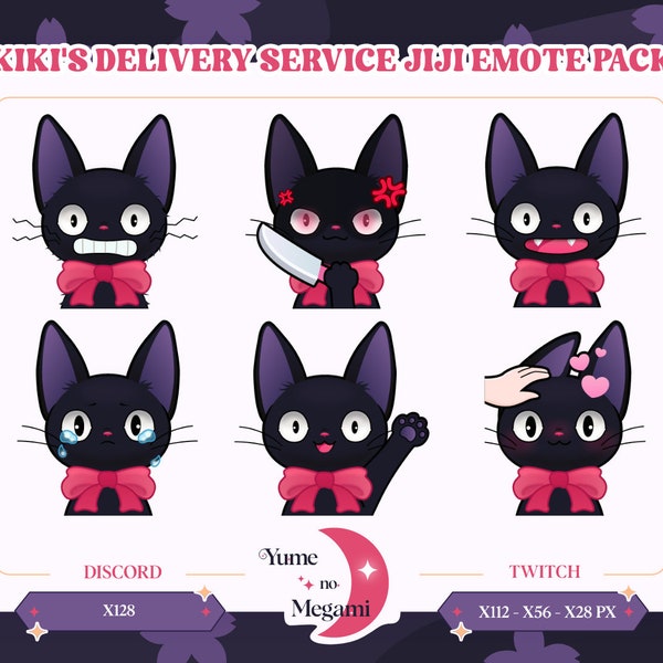 Kiki's Delivery Service Jiji Emote Pack / Twitch & Discord / cute, pretty, pink, kitty, cat, hello, streamer, kiki