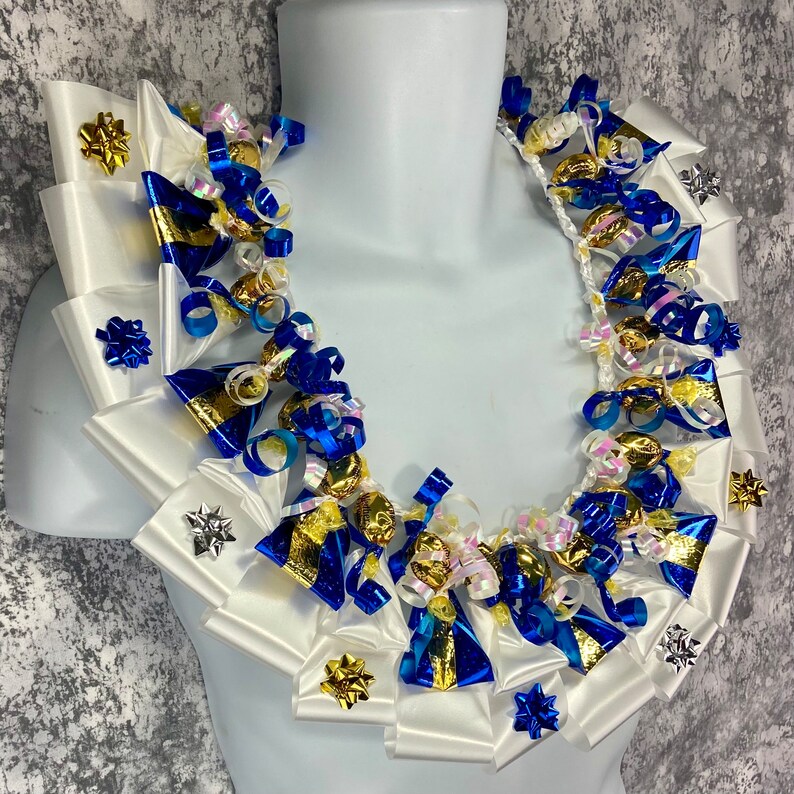 Sisi Candy Lei Necklace 25 Inches BLUE GOLD WHITE for Etsy