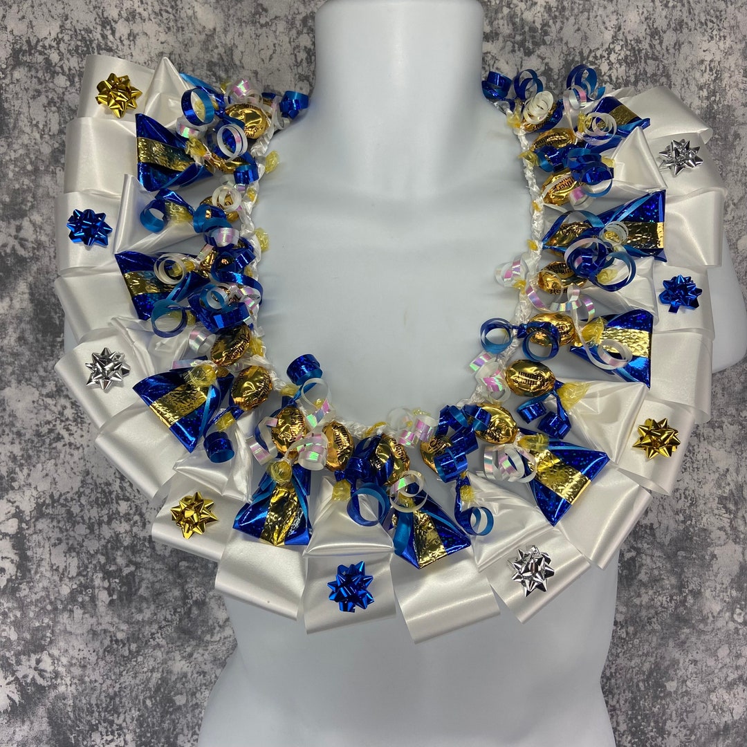Sisi Candy Lei Necklace 25 Inches BLUE GOLD WHITE for Etsy