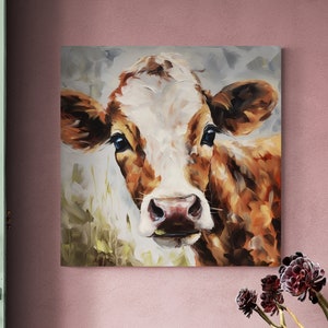 Hand Painted Cow Print on Premium Canvas Farmhouse Wall Art Gift For Cow Lover Collector Ranch Interior Artwork for Farm New Decor for Home