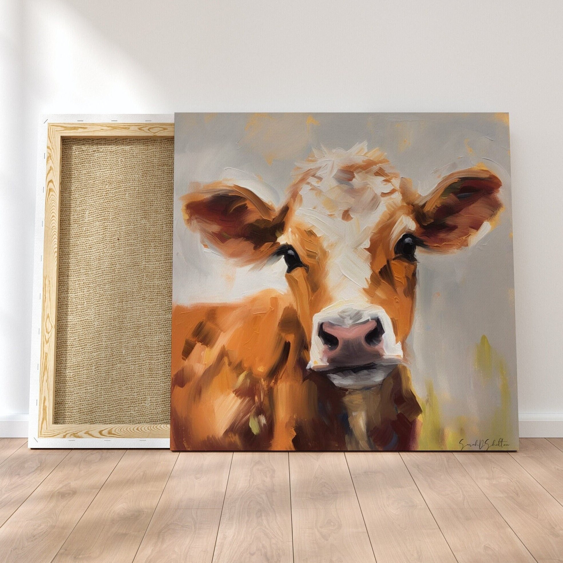 Hand Painted Young Cow Portrait Print on Premium Canvas Farmhouse Wall ...