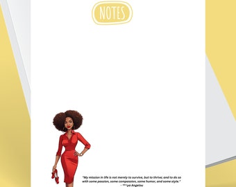 Printable stationery includes daily agenda with affirmation, priorities, blank and unlined note,  featuring Black women artwork