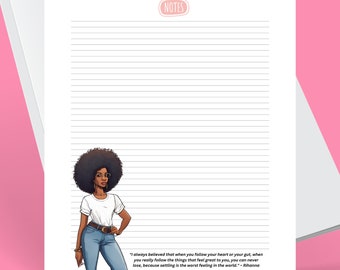 Printable stationery lined single page featuring Black woman art  -Nicky