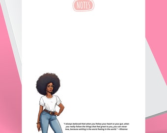 Printable stationery includes daily agenda, affirmation & priorities, blank, unlined note paper,  featuring Black women artwork - Nicky