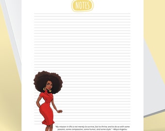 Printable stationery lined page featuring Black African American woman art - Jasmin