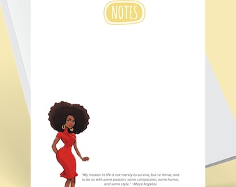 Printable stationery includes daily agenda with affirmation & priorities, blank, lined note paper, featuring Black female artwork -Jasmin