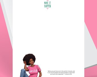 Cute printable blank single page stationery featuring black woman art - Lisa