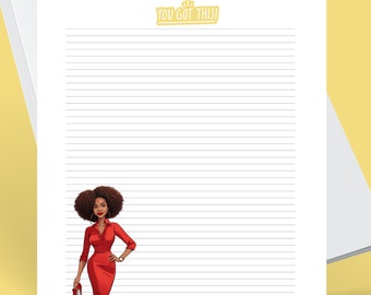 Printable stationery lined page featuring Black woman art  - Renee