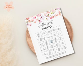 Bridal Shower Games, Find the Guest Bingo Game, Minimalist Bridal Shower Bingo, Printable, Editable Template, Downloadable, Edit with Canva