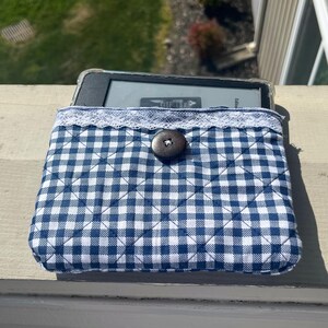 Handmade quilted blue plaid Kindle sleeve