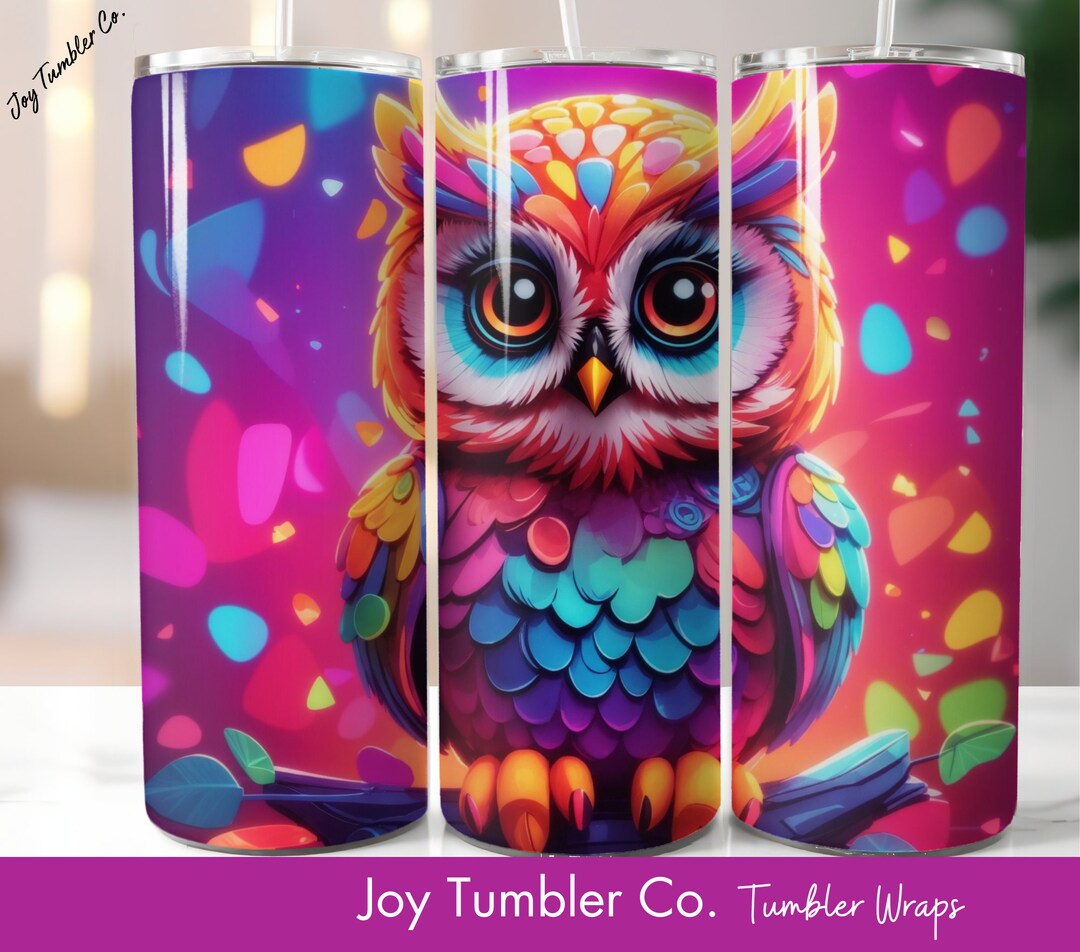 Cute Neon Kids Owl 20 Oz Skinny Tumbler Sublimation Design Digital ...