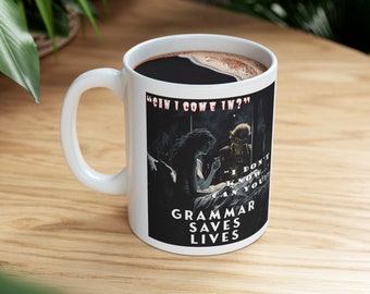 Grammar saves lives mug gift for English teachers and pedants