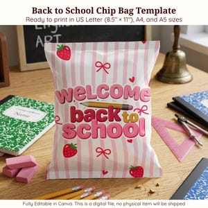 Back to School Chip Bag Template Canva Editable Party Favor