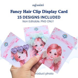 Modelo de cartão para exibição de grampos de cabelo sofisticados | 15 designs prontos para impressão para download digital | Cartão para exibição de acessórios de cabelo faça você mesmo | Não editável