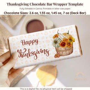 Thanksgiving Chocolate Bar Wrapper Template: Watercolor Pumpkins (Canva Editable, Digital Download)