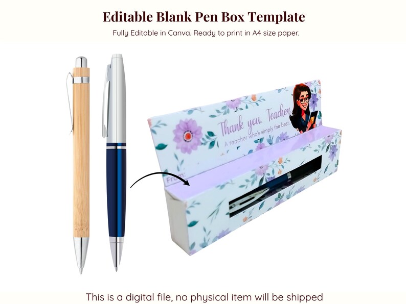 Pen Box Pattern Editable Pen Box Template Printable Favor Box Blank Template Design ...