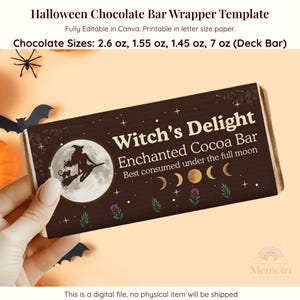Witch Halloween Chocolate Bar Wrapper Witch’s Delightful Gift Cocoa Bar Label Halloween Favor Printable Spooky Halloween Gifted