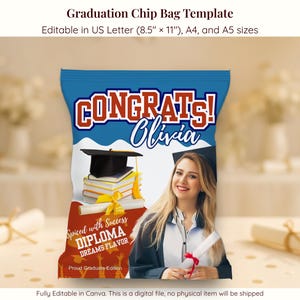Graduation Chip Bag Template | Ruffles-Inspired Snack Bag | Editable Canva Printable | Class of 2025 Favor Bag | Graduation Party Decor